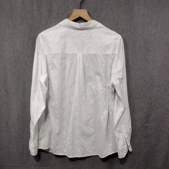 Charter Club Eyelet Polkadot Relaxed Fit Button Shirt Women's 16 White Office - Picture 6 of 8
